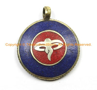 Tibetan Buddha Eyes Wisdom Eyes Pendant with Lapis & Coral Inlays - Ethnic Nepal Tibetan Jewelry- TibetanBeadStore Supplies- WM6287