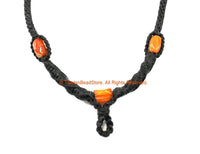 OOAK Black Hand Woven Cord Necklace with Carnelian Beads 4mm Cord Necklace 21" Boho Surfer Jewelry Cord Choker ©TibetanBeadStore - BK38