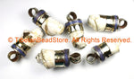 Tibetan Twisted Spiral Solid Naga Conch Shell Pendant with Lapis Inlay Metal Cap- Boho Ethnic Tribal Amulet- TibetanBeadStore - WM7196B