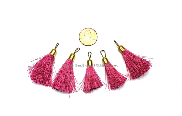 2 TASSELS Mauve Pink Silk Tassels with Gold Toned Brass Caps - Quality Tassels Boho Tassels Earring Tassels - Craft Tassels - T205-2