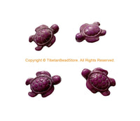 4 BEADS - Purple Howlite Carved Turtle Charm Beads - Swimming Turtle Bead Charms - Charms, Beads, Findings - Small Turtle Beads - B2742A3
