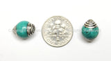 10 BEADS - Ethnic Tibetan Turquoise Beads with Tibetan Silver Caps - Ethnic Nepal Tibetan Artisan Handmade Beads - B1805-10