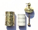 Tibetan Prayer Wheel Pendant with Mantra Prayer Scrolls - 17mm x 48mm - Auspicous Symbols, Double Vajra & Om Mani Mantra Details - WM733