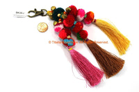 Luxury Pom Pom Tassels - Handmade Multi-colored Pom Pom Long Silk Tassels with Spring Clip - Boho Long Tassels - Bag Tassels - BK26V