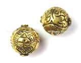 4 BEADS - Tibetan Beads BIG Repousse Carved Brass Auspicious Double Fish Round Beads - Large Handmade Ethnic Beads - B2448B-4