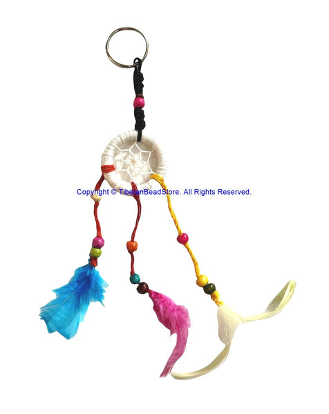 Handmade Dreamcatcher Beaded Charm Keyring Keychain with Colorful Feathers - HC167A16