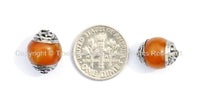4 BEADS - Tibetan Amber Resin Beads with Tibetan Silver Caps - Tibetan Beads Pendants Jewelry - TibetanBeadStore - B910-4