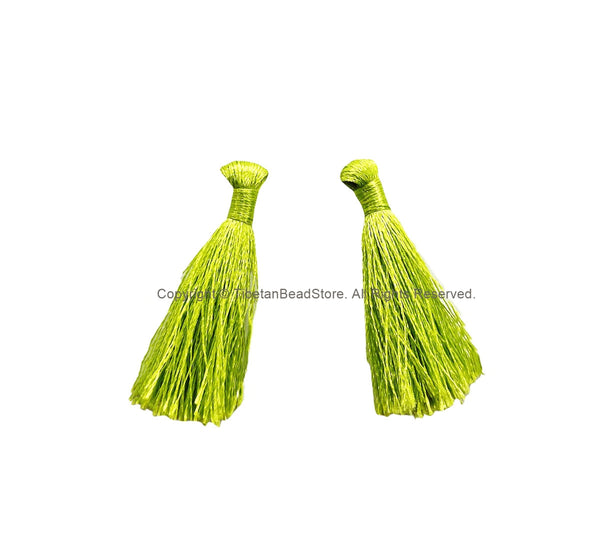 2 TASSELS Light Green Tassels - Handmade Boho Tassels Bag Tassels Mala Tassels - Craft Tassels - T231-2