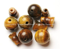 5 SETS Tibetan Tigers Eye Guru Bead Set- 3 Hole Guru Beads Sets- Mala Making Supplies-Buddhist Guru Beads- Tibetan Guru Beads - GB21-5