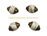 4 BEADS - Tibetan White Crackle Resin Beads with Repousse Brass Caps - Tibetan Beads Pendants Jewelry - TibetanBeadStore - B901B-4