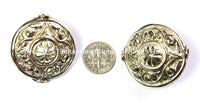 2 BEADS Large Repousse Carved Floral Design Disc Shape Focal Pendant Tibetan Beads - Ethnic Nepal Tibetan Silver Beads - B2455-2