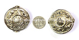 2 BEADS Large Repousse Carved Floral Design Disc Shape Focal Pendant Tibetan Beads - Ethnic Nepal Tibetan Silver Beads - B2455-2