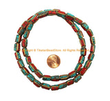 10 BEADS - Handmade Ethnic Nepal Tibetan Beads with Brass, Turquoise, Coral Inlays - B3527-10