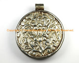 Ethnic Tibetan Naga Conch Shell Pendant with Repousse Tibetan Silver Lotus Floral Details - Handmade Tibetan Tribal Jewelry- WM7170