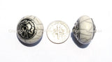 4 BEADS Tibetan White Crackle Resin Beads with Tibetan Silver Auspicious Conch Caps - Ethnic beads - B925-4