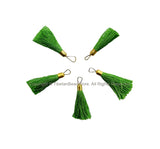 5 TASSELS Green Tassels with Gold Toned Brass Caps - Quality Tassels Boho Tassels Earring Tassels - Craft Tassels - T213-5