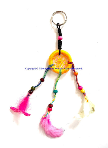 Handmade Dreamcatcher Beaded Charm Keyring Keychain with Colorful Feathers - HC167A13