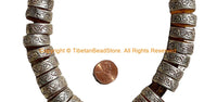 4 BEADS - Tibetan Amber Color Resin Beads with Repousse Tibetan Silver Rings - Ethnic Nepal Tibetan Tribal Beads - B1030B-4