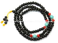 108 beads Tibetan Dark Wood Mala Prayer Beads with Spacer Beads 8mm - Tibetan Mala Beads - TibetanBeadStore Mala Making Supplies - PB161Y