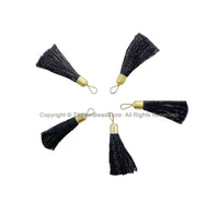 2 TASSELS Black Tassels with Gold Toned Brass Caps - Quality Tassels Boho Mala Tassels Earring Tassels - Craft Tassels - T217-2