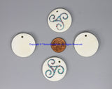 3 PENDANTS Tibetan Triskele Triskelions Design Bone Charm Pendants with Turquoise, Coral Inlays - Handmade Bone Pendant- WM7928-3