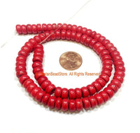 8mm Red Color Rondelle Flat Disc Beads - 1 STRAND 8mm x 4mm Size Red Beads Roundelle Beads - 15 Inches - Approx 90 Beads Per Strand - GM90