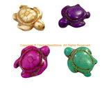 4 BEADS - Mix Colors Howlite Carved Turtle Charm Beads - Swimming Turtle Beads - Charms, Beads, Findings - Small Turtle Beads - B2742MA-4