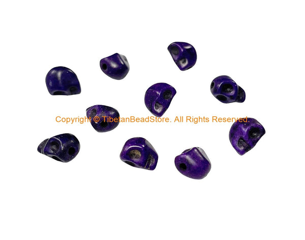 10 BEADS - Purple Color Howlite Carved Skull Charm Beads - Skull Beads - Charms, Beads, Findings - B3401P-10
