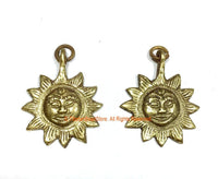 2 CHARMS Solid Brass Sun Charm Pendants - Nepal Tibetan Yoga Jewelry Surya Small Sun Charm - TibetanBeadStore Handmade Jewelry - WM3994S-2