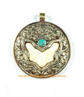 Large Encased Naga Conch Shell Tibetan Pendant Repousse Endless Knot- Ethnic Tribal Nepal Himalayan One of a Kind Handmade Jewelry- WM7403C1