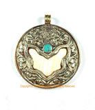 Large Encased Naga Conch Shell Tibetan Pendant Repousse Endless Knot- Ethnic Tribal Nepal Himalayan One of a Kind Handmade Jewelry- WM7403C1