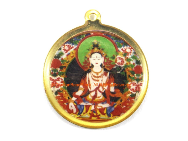 Reversible Tara & Kalachakra Tibetan Pendant - Enamel Pendant Earring Supplies Jewelry Supplies Tibetan Pendant- WM7717