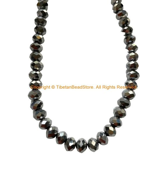 Faceted Rondelle Metallic Silver Crystal Gemstone Beads 4mm x 6mm Size Beads - Gemstone Beads Strand - Spacer Beads Gemstone Beads - GS31