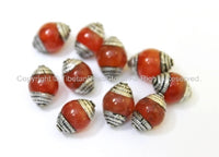 10 BEADS - Tibetan Carnelian Bead with Tibetan Silver Caps - Ethnic Beads - TibetanBeadStore - Tibetan Beads, Pendants, Jewelry - B1014-10