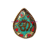 Handmade Sanskrit OM Mantra Tibetan Ring with Turquoise, Coral, Brass Inlays - Ethnic Ring Boho Ring Nepal Ring Statement Ring- R321