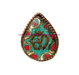 Handmade Sanskrit OM Mantra Tibetan Ring with Turquoise, Coral, Brass Inlays - Ethnic Ring Boho Ring Nepal Ring Statement Ring- R321