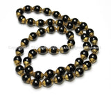 4 BEADS - Tibetan Black Onyx Beads with Brass Caps - Ethnic Nepal Tibetan Artisan Handmade Beads -  B1808-4