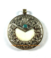 Large Encased Naga Conch Shell Tibetan Pendant Repousse Auspicious Conch - Ethnic Tribal Himalayan One of a Kind Handmade Jewelry- WM7403D