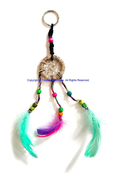 Handmade Dreamcatcher Beaded Charm Keyring Keychain with Colorful Feathers - HC167A9