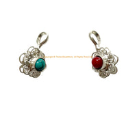 2 COUNTERS - Handmade Tibetan Mala Prayer Beads Counters with Turquoise and Coral Bead Inlays - T258
