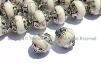 10 BEADS Tibetan White Crackle Resin Beads with Repousse Tibetan Silver Caps - TibetanBeadStore Tibetan Beads, Pendants, Jewelry - B2015-10 - TibetanBeadStore