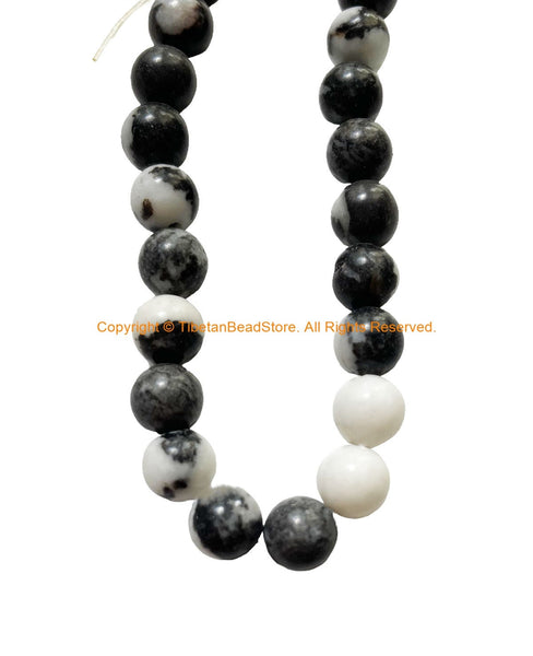 Natural Gemstone Beads Strand - Mixed Color Black & White Zebra 8mm Size Beads - Beads - Spacer Beads Gemstone Beads - GS85