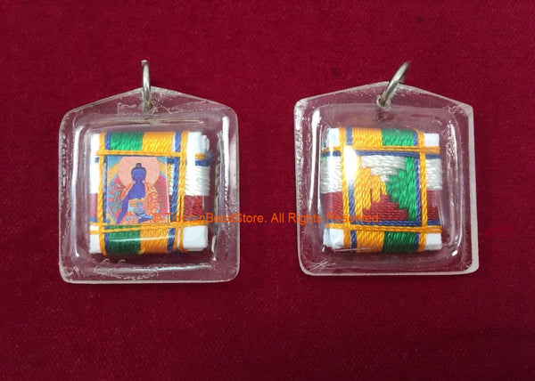 Encased Medicine Buddha Amulet Pendant with Silk Cord Mandala Weaving - Nepal Tibetan Pendant Dharma Supplies Jewelry Supplies - WM7715