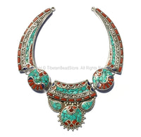 Ethnic Tibetan Necklace Bead Set with Lapis, Turquoise & Coral Inlays - DIY Necklace - DIY Fine Quality Tibetan Jewelry - N157