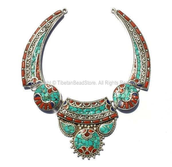 Ethnic Tibetan Necklace Bead Set with Lapis, Turquoise & Coral Inlays - DIY Necklace - DIY Fine Quality Tibetan Jewelry - N157