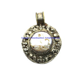 Ethnic Tibetan Handmade Repousse Floral Pendant with Pearl Inlay - Himalayan Deer Detail - WM7955