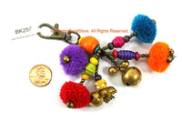 Pom Pom Tassels Beautiful Ethnic Tribal Handmade Multi-colored Pom Pom Tassels with Spring Clip - Boho Accessories Quality Tassels - BK25P