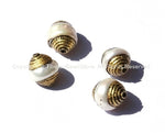 4 BEADS - Tibetan Pearl Beads with Brass Caps - Handmade Ethnic Nepal Tibetan Beads - B1412-4