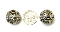 1 Bead - Tibetan Filigree Floral Metal Bead - Floral Round Silver Plated Metal Filigree Carved Focal Bead - Nepal Tibetan Beads - B1224-1