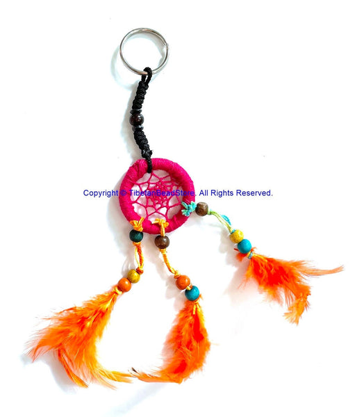 Handmade Dreamcatcher Beaded Charm Keyring Keychain with Colorful Feathers - HC167A20